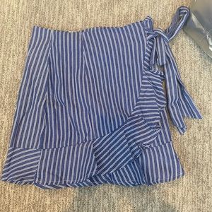 Blue and white side tie wrap skirt